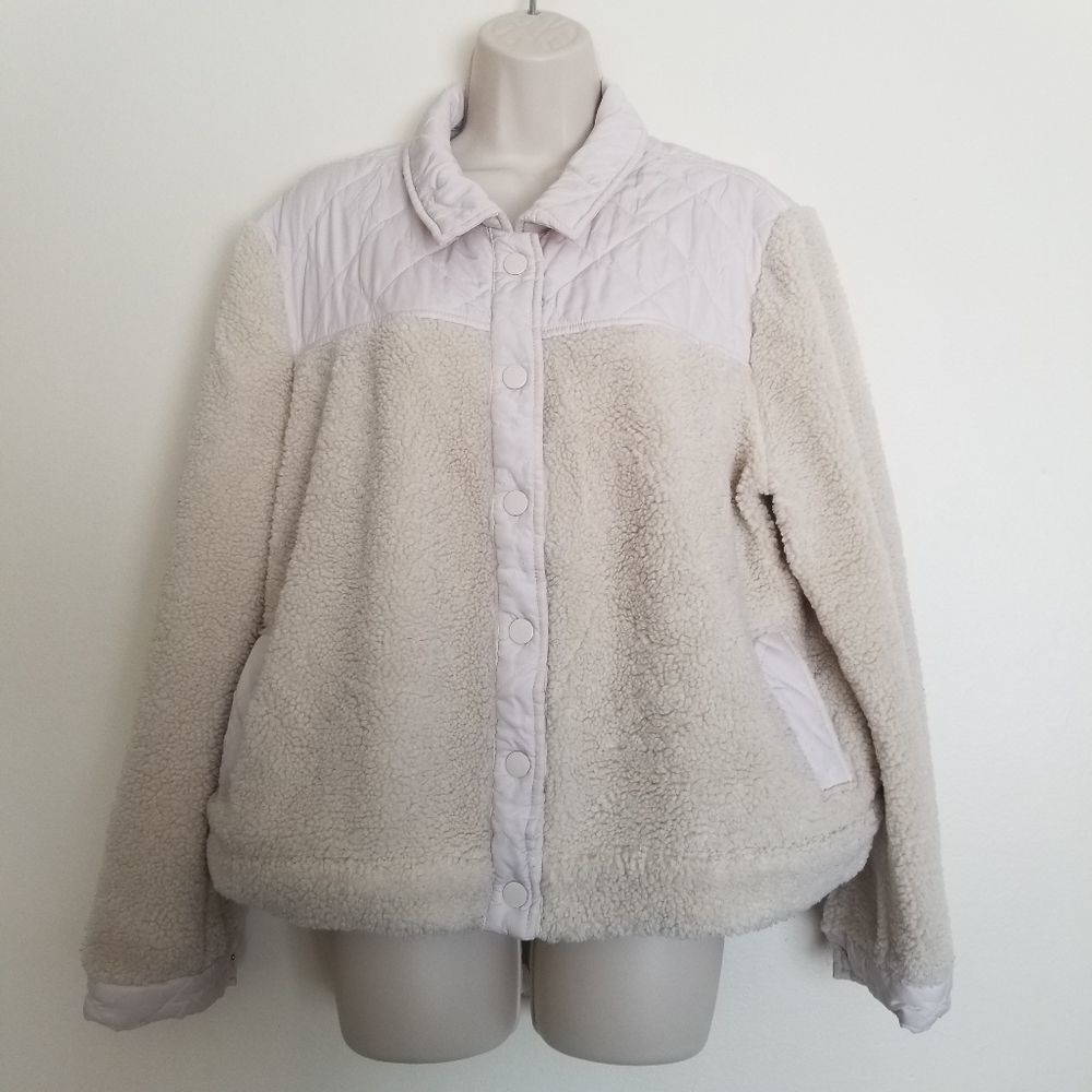 Falls Creek Quilted Sherpa Fur Button Up Cream/White  Collared Jacket Womens
